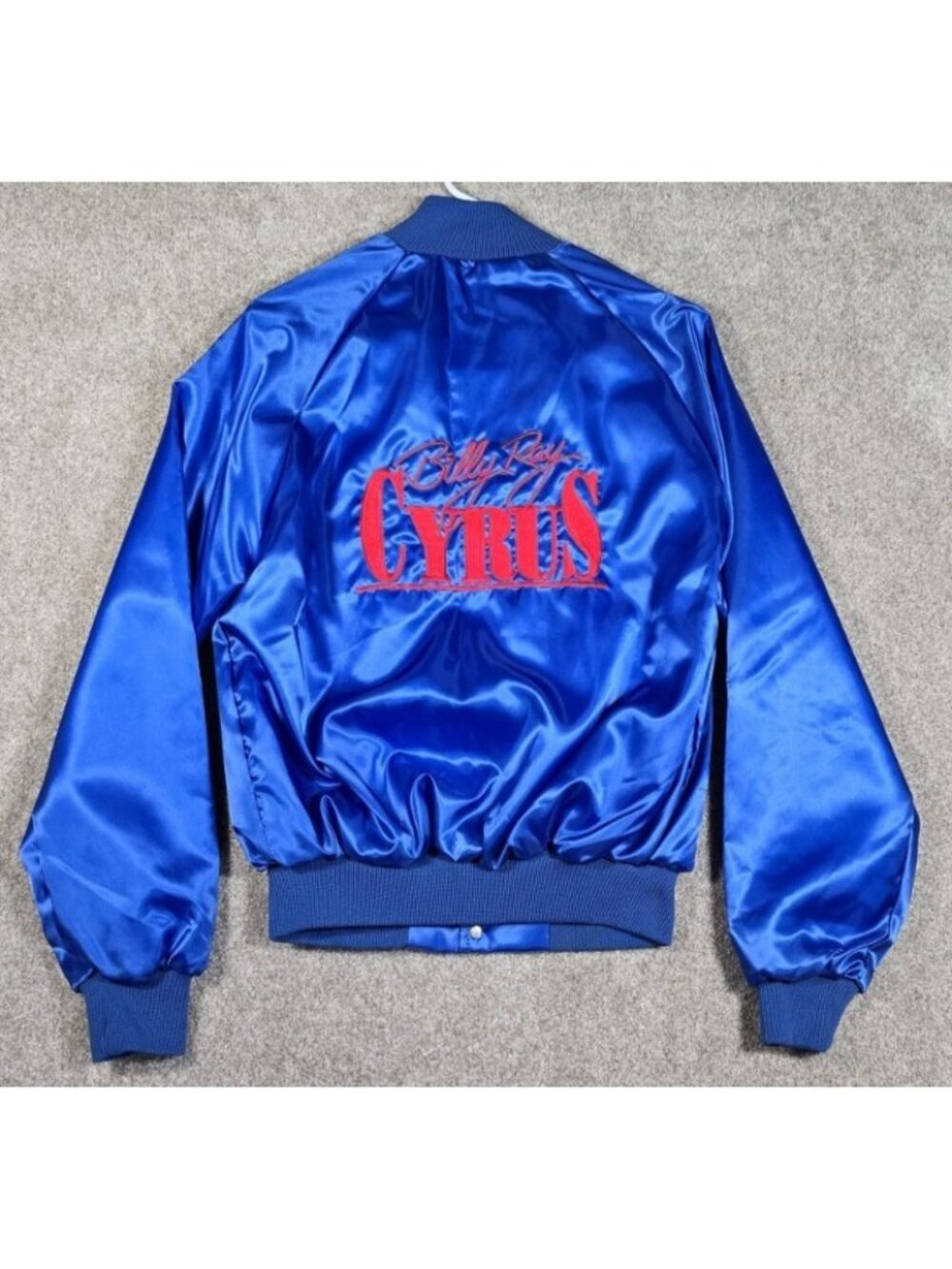Billy Ray Cyrus Vtg Blue Satin Embroidered Script USA Country Music Jacket Men M